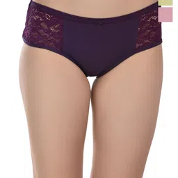 Valles365 by S.C. Pack Of 3 Cotton Side Lace Hipster Briefs SIDLC3PINPURSEA-S-picture-50