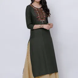 Vishudh Olive Green Geometric Embriodered Keyhole Neck Thread Work Straight Kurta-image-56