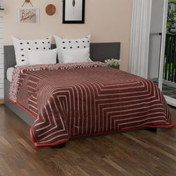 Nivasam Brown & White Ethnic Motifs Mink Heavy Winter Double Bed Blanket-image-99