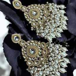 Anouk Gold-Plated Artificial Stones Studded & Beaded Floral Shaped Drop Earrings-7