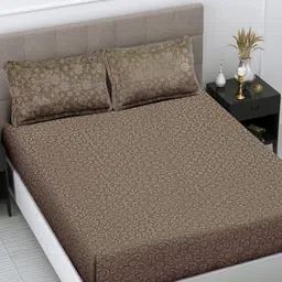 FABINALIV Taupe Floral 300 TC King Bedsheet with 2 Pillow Covers-image-96