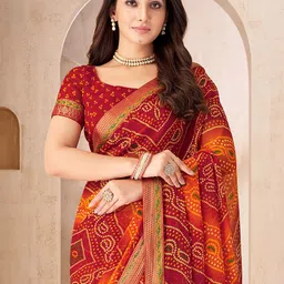 Anouk Rustic Bandhani Printed Zari Pure Chiffon Saree image 2