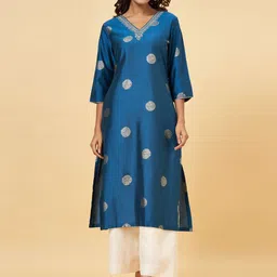 RANGMANCH BY PANTALOONS Ethnic Motifs Embroidered V-Neck Zari Kurta-picture-15