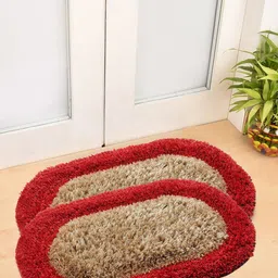 FABINALIV Red & Camel Brown 2 Pieces 1321 GSM Anti-Skid Resistant Doormats-11