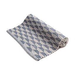 DEMOCRACY HOMES Blue & Beige Geometric Pattern Reversible Pure Cotton Floor Runner-46