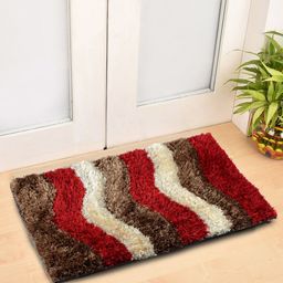 FABINALIV Red & Brown Abstract Rectangular Shaped Anti-Skid Doormat image 1