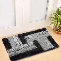 FABINALIV Black & Grey Geometric Rectangular Shaped Anti Skid Doormat-0