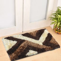 FABINALIV Brown & Cream Geometric Anti-Skid Fade Resistant Doormat-70