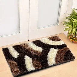 FABINALIV Brown  & Cream-Colored  Geometric Patterned Anti-Skid Doormat-50