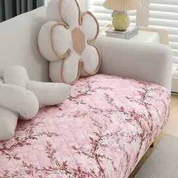 HOKIPO Pink & White Printed Waterproof Quilted Sofa Cover-image-16