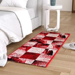 Clasiko Maroon & Grey Checked Anti Skid Backing Bedside Runner-20