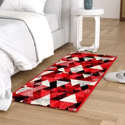 Clasiko Red & Black Geometric Design Anti Skid Backing Bedside Runner-2