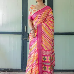 all about you Leheriya Printed Zari Pure Linen Saree-picture-50