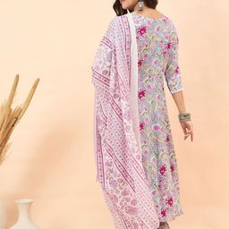 Anouk Women Floral Printed Regular Pure Cotton Kurta with Trousers & With Dupatta image 2