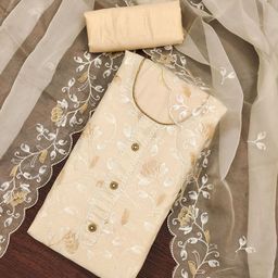 SHADOW & SAINING Floral Embroidered Thread Work Chanderi Silk Unstitched Dress Material-image-71