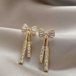 DIVASTRI Gold Plated Artificial Stones Studded Bow Shaped Korean Drop Earrings image 2