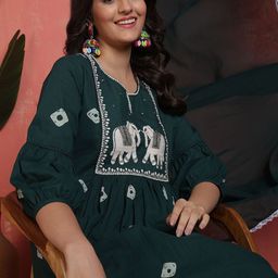 Sangria Geometric Printed Notch Neck Sequinned Pure Cotton Kurta With Trouser & Dupatta image 5