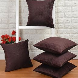 BIGGER FISH Coffee Brown Set of 5 Velvet Rectangle Cushion Covers-picture-30