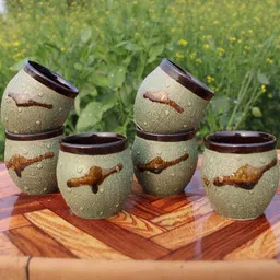 laghima jadon Green & Brown Textured Ceramic Matte Mugs Set of 6-14