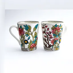 GOLDEN QUEEN'S White & Orange Handcrafted Printed Ceramic Glossy Mugs Set of Cups and Mugs-image-85
