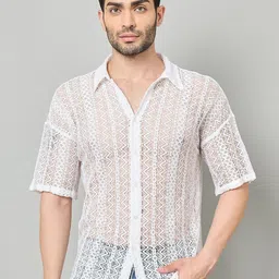 ZYNG Men Abstract Textured Boxy Sheer Casual Shirt-image-45