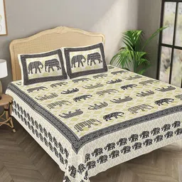 Bombay Spreads Grey & Blue Ethnic Motifs 144 TC King Bedsheet with 2 Pillow Covers-image-50