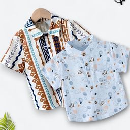 Boys Shirt Checkered, Printed Casual Short Sleeve Shirts Pack of 2-image-88