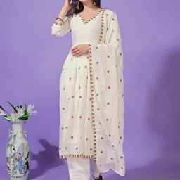 KALINI Women Ethnic Motifs Embroidered Regular Kurta with Palazzos & With Dupatta-image-80