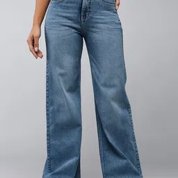 DOLCE CRUDO Women Wide Leg High-Rise Heavy Fade Stretchable Jeans-image-20