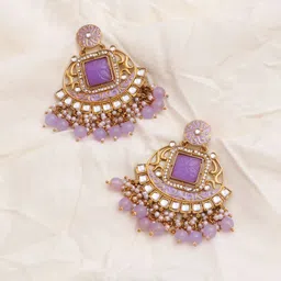 BELWICK Brass-Plated Kundan Studded And Pearls Beaded Square Chandbalis-24