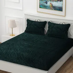 YaAkholic Green 210 TC King Velvet Fitted Bedsheet Set- 1.9 M x 1.8 M-image-91