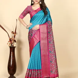 J 6 DESIGNER Floral Art Silk Designer Block Print Saree-picture-12