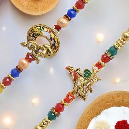 MEIRA JEWELLERY Pack Of 2 Beaded Studded Rakhi Gift Set-image-71