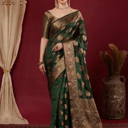 DIVASTRI Ethnic Motifs Zari Organza Saree-image-86