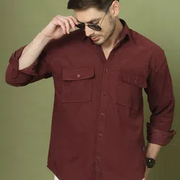 Roadster Classic Spread Collar Pocket Detailing Relaxed Fit Corduroy Shirt-image-68