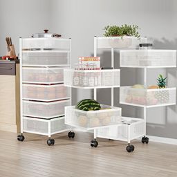 Myntra Elegant Homes White Set of 2 Kitchen 6 Layer Metal Storage Rack with Wheels-picture-11