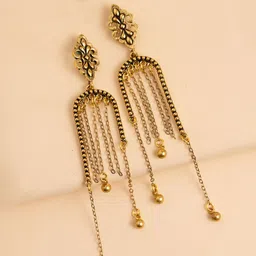 Voylla Fringes Fleur Gold Plated Quirky Drop Earrings-15