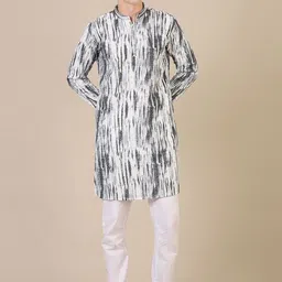 Stuffie Land Abstract Embroidered Mandarin Collar Pure Cotton Straight Kurta With Pyjama-image-16