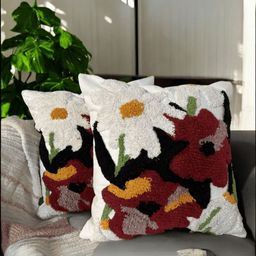LUSHLYF White & Maroon Set of 2 Quirky Square Cushion Covers-26