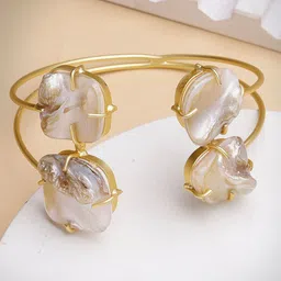 DressBerry Women Brass Mother of Pearl Gold-Plated Cuff Bracelet-image-39