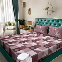 KLOTTHE Rust & White Geometric Printed 400 TC Cotton King Bedsheet Set 2.70 m x 2.70 m-10