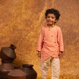 MIRALI Boys Mandarin Collar Pure Cotton Asymmetric Long Kurta-image-92