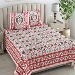 Bombay Spreads Peach & Pink Floral Printed Cotton180 TC King Bedsheet Set 2.74 m X 2.20 m-image-44