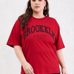 SASSAFRAS Curve Women Plus Size Typography Printed Round Neck Cotton Oversized T-shirt-image-10