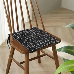 Kuber Industries Black & Grey 4 Pieces Checked Cotton Chair Pads-image-84