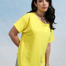Tokyo Talkies Women Solid Boat Neck Cotton T-shirt-image-79