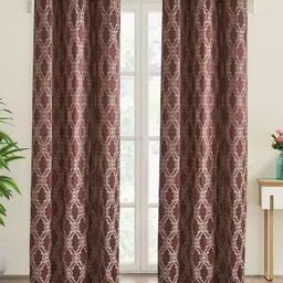 Home Centre Jade Brown & White 2 Pieces Ethnic Motifs Room Darkening Door Curtains-47