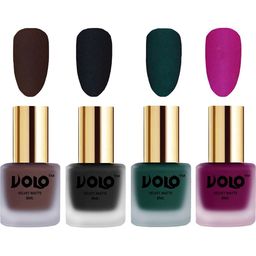 VOLO Set Of 4 Velvet Matte Nail Polish - 8 ml - Magenta-Dark Green-Black-Chocolate Brown-72