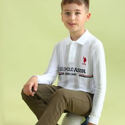 U.S. Polo Assn. Kids Boys Brand Logo Striped Polo Collar Applique T-shirt-picture-25