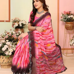 The Textile Hub Printed Mirror Work Embellished Pure Georgette Saree-picture-4